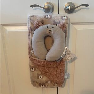 Cute Bear reversible Baby Blanket and neck Pillow Set